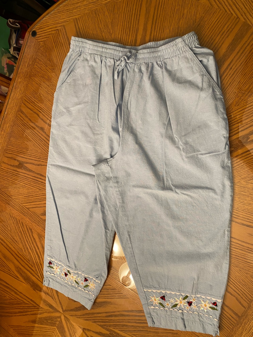 dressbarn Light Blue Embroidered Capris